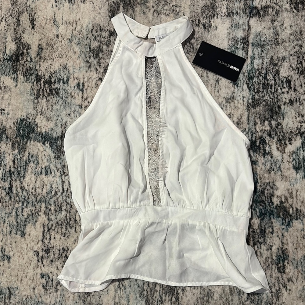 Fashion Nova White Sleeveless Peplum Blouse